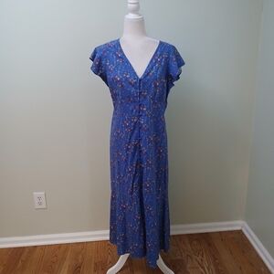 LOFT Floral Button Front Midi Dress